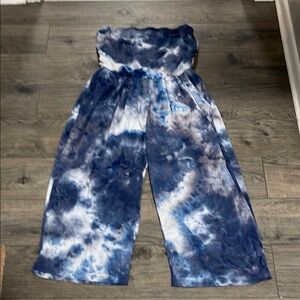 Blue and White Tie-Dye Jumpsuit by J for Justify